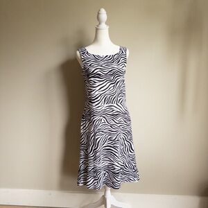 Talbots Zebra Print Sleeveless Midi Dress Pockets Black and White Size‎ Small